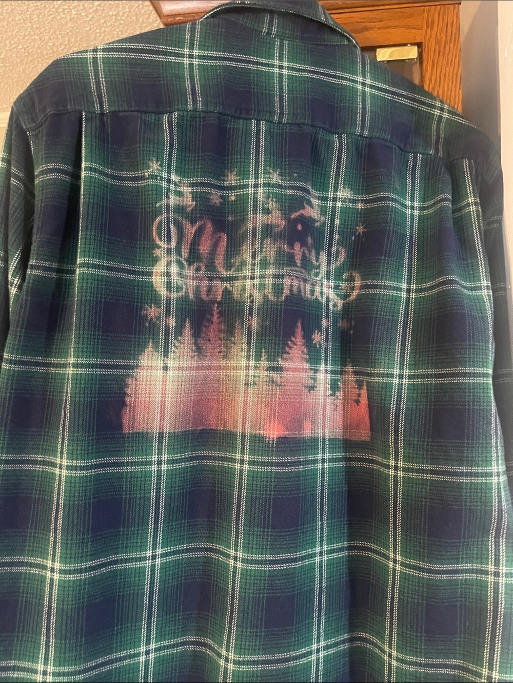 Green and Navy Plaid Shirt with Merry Christmas design on the back